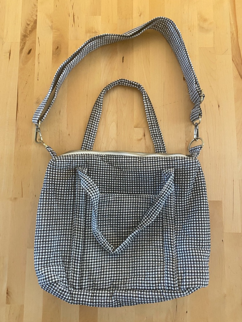 aerie Black and White Gingham Tote with Removable Strap